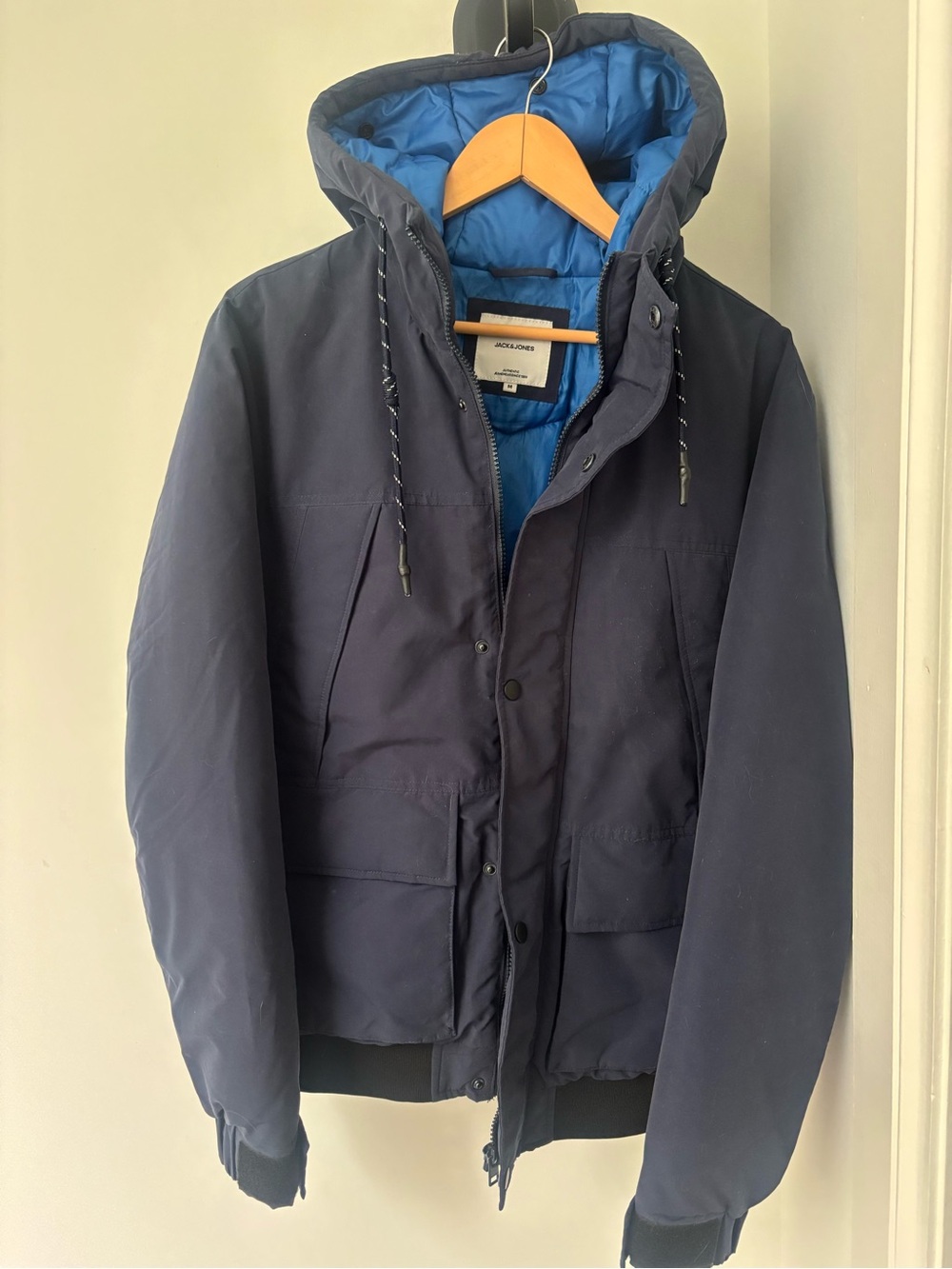 Jack & Jones Winter Bomber Parka Jacket - Navy Blue - Removable Faux-Fur Trim